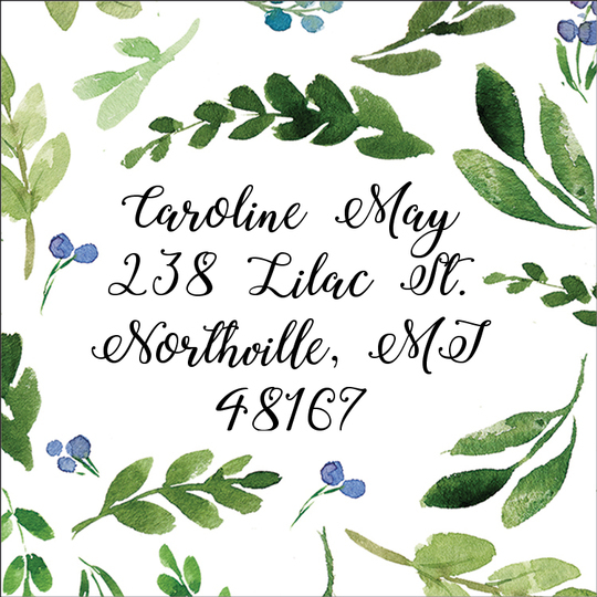 Green Sprigs and Buds Square Address Labels